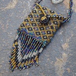 Vintage Guatemalan Medicine Bag Handcrafted Mini Beaded Purse Necklace - OOAK